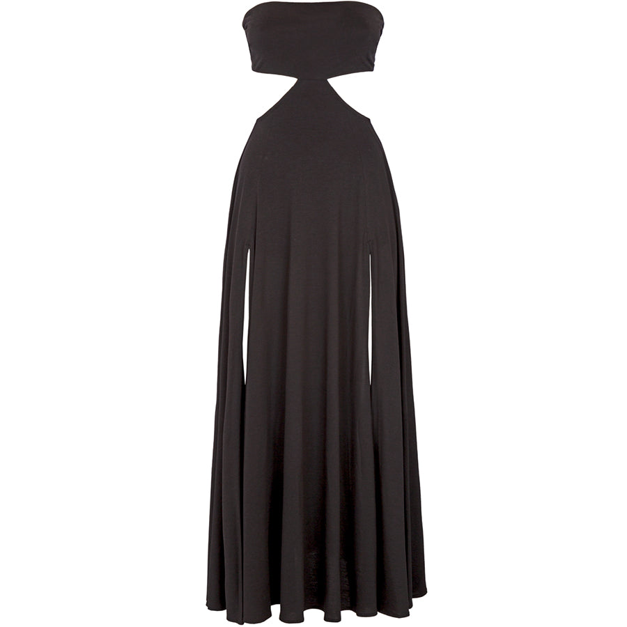 HELENE GALWAS Maxi-Bandeau-Kleid, Schwarz, Damenkleider, Nachhaltig, Fair, Maxi-Kleid, Lockeres Kleid, Sommerkleid, Cut-Outs, Verschluss zum Binden auf dem Rücken, Zwei hohe Schlitze auf der Vorderseite Women, Sustainable Fashion, Nachhaltige Damenmode, Nachhaltigkeit, Fair trade, Made in Europe, Organic, Eco-Fashion, Handmade, Eco-friendly Fashion, Fair fashion - Shop now - the wearness online-shop - ETHICAL & SUSTAINABLE LUXURY FASHION