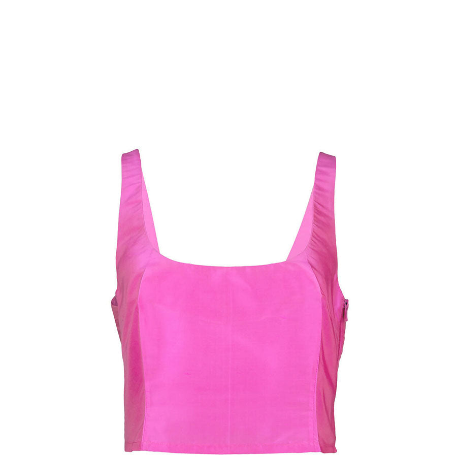 HELENE GALWAS Enganliegendes Crop-Top, Pink, Damentop, Sommertop, Nachhaltig, Fair, Ballerina-Ausschnitt, Breite Träger, Seitlicher Reißverschluss, Women, Sustainable Fashion, Nachhaltige Damenmode, Nachhaltigkeit, Fair trade, Made in Europe, Organic, Eco-Fashion, Handmade, Eco-friendly Fashion, Fair fashion - Shop now - the wearness online-shop - ETHICAL & SUSTAINABLE LUXURY FASHION