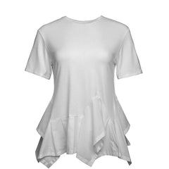 HELENE GALWAS T-Shirt, Weiss, Damenshirt, Damen T-Shirt, Runder Ausschnitt, Breiter und unrgelmäßiger Volant am Saum, Nachhaltig, Fair, Women, Sustainable Fashion, Nachhaltige Damenmode, Nachhaltigkeit, Fair trade, Made in Europe, Organic, Eco-Fashion, Handmade, Eco-friendly Fashion, Fair fashion - Shop now - the wearness online-shop - ETHICAL & SUSTAINABLE LUXURY FASHION