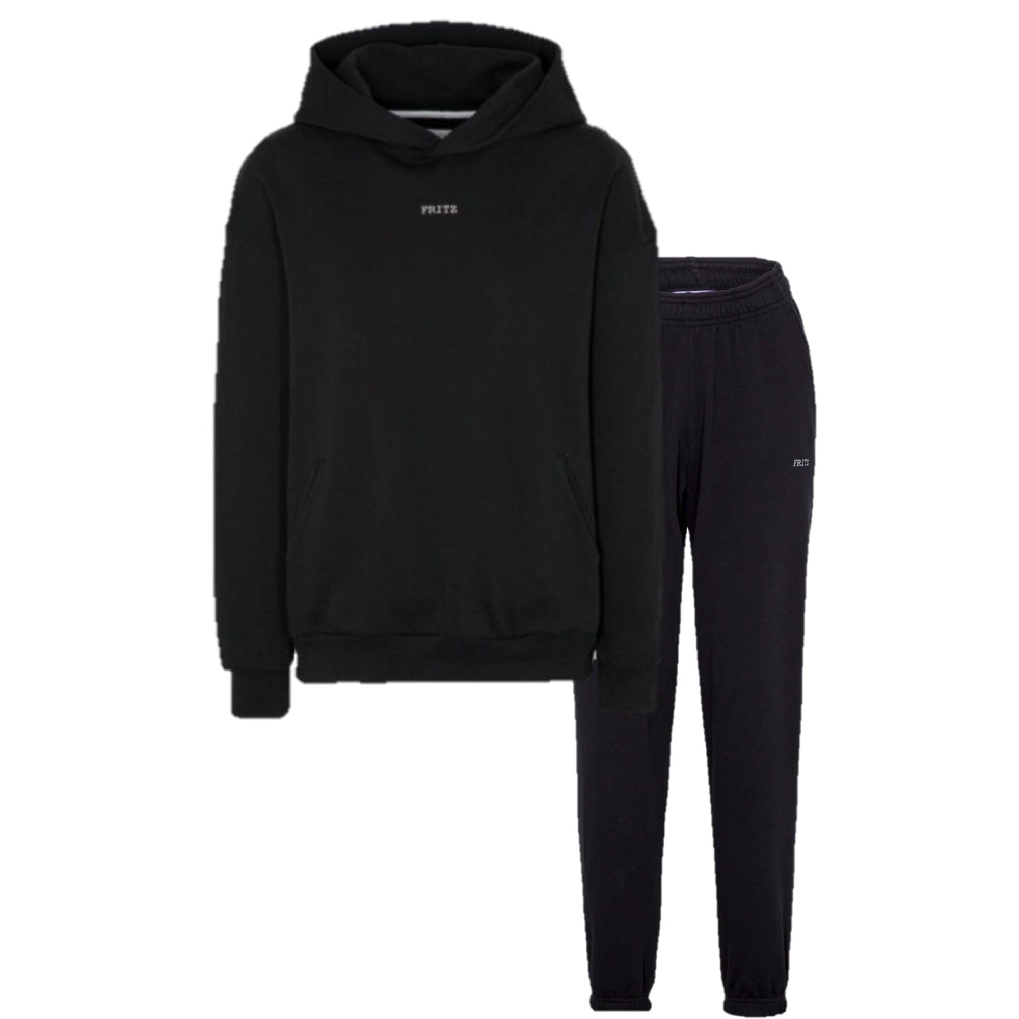 FRITZ THE LABEL Set bestehend aus Pullover, Jogginghose, hergestellt aus Bio-Baumwolle, Unisex-Stil, dezentes Markenlabel, schwarz, fair, nachhaltig 