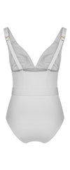 MARE SWITZERLAND Retro Badeanzug mit integriertem Gürtel in Weiß, Badeanzug mit tiefem V-Ausschnitt, Taillierter Badeanzug, Swimsuit in white, Belted swimsuit, Damen Bademode, Econyl Badeanzug, Eco-friendly, Ethical fashion, Sustainable fashion, Sustainable Swimwear, Nachhaltige Bademode, Handmade, Handcrafted, Zero waste, Beachwear, Made in Europe - SHOP NOW - the wearness online-shop - ETHICAL & SUSTAINABLE FASHION