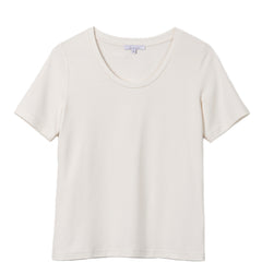 LIAPURE T-shirt mit gerundetem V-Ausschnitt in creme für Damen, Damenoberteile, T-shirt, Knitwear, Homewear, Loungewear, Nachhaltige Damenmode, Nachhaltige und Faire Mode online - the wearness online-shop