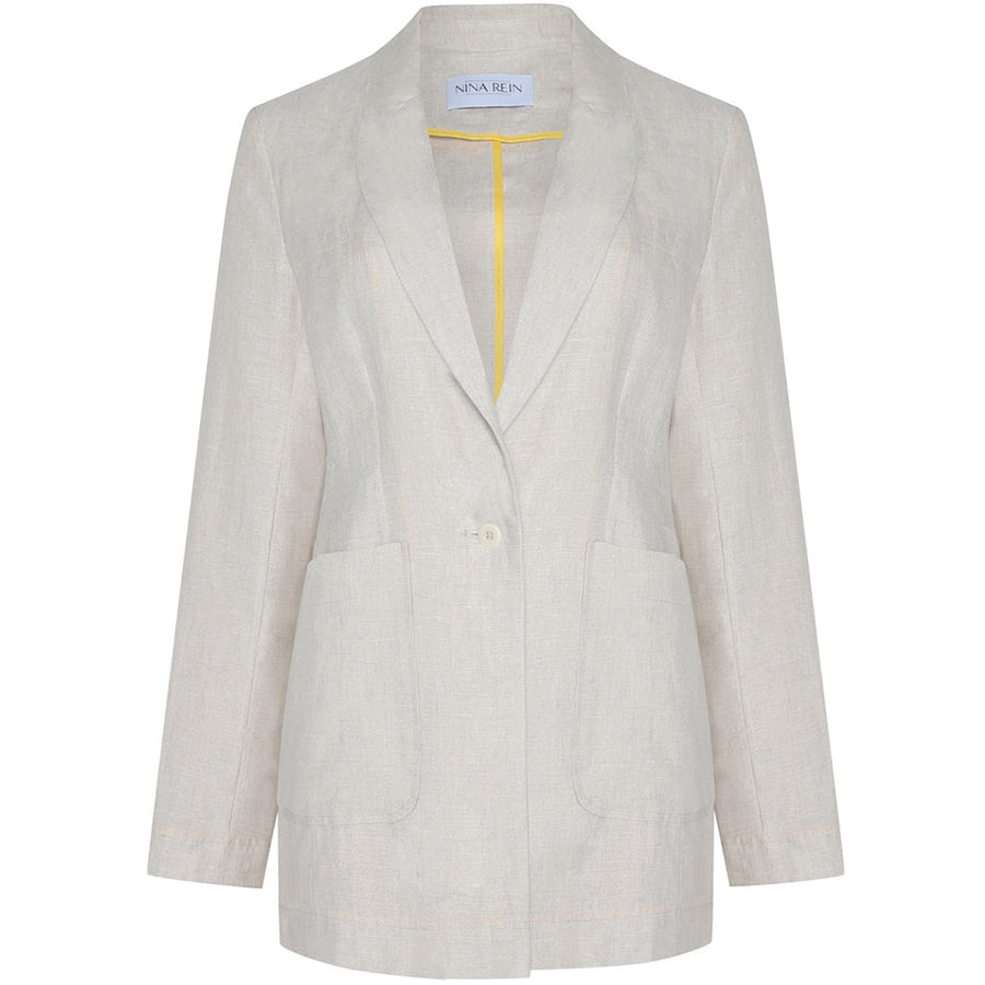 NINA REIN Leinen Blazer, Creme, Midi-Kleid, Damenblazer, Womenswear, Leinenmode, Business fashion, Nachhaltige Damenmode, Faire Mode, Fair trade, Organic, Umweltfreundliche Mode, Eco-friendly, Handmade, Handcrafted, Made in Europe, Female empowerment - Shop now - SUSTAINABLE & ETHICAL LUXURY FASHION - the wearness online-shop