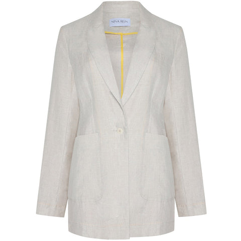 NINA REIN Leinen Blazer, Creme, Midi-Kleid, Damenblazer, Womenswear, Leinenmode, Business fashion, Nachhaltige Damenmode, Faire Mode, Fair trade, Organic, Umweltfreundliche Mode, Eco-friendly, Handmade, Handcrafted, Made in Europe, Female empowerment - Shop now - SUSTAINABLE & ETHICAL LUXURY FASHION - the wearness online-shop