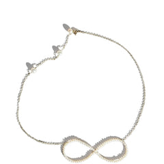 SASKIA DIEZ Goldkette mit Infinity Symbol aus Süßwasserperlen, Schmuck, Halskette, Handmade, fair, recycelt, Zero waste, female empowerment - the wearness online-shop 