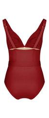 MARE SWITZERLAND Retro Badeanzug mit integriertem Gürtel in Rot, Badeanzug mit tiefem V-Ausschnitt, Taillierter Badeanzug, Swimsuit in red, Belted swimsuit, Damen Bademode, Econyl Badeanzug, Eco-friendly, Ethical fashion, Sustainable fashion, Sustainable Swimwear, Nachhaltige Bademode, Handmade, Handcrafted, Zero waste, Beachwear, Made in Europe - SHOP NOW - the wearness online-shop - ETHICAL & SUSTAINABLE FASHION