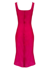 MAISON O PARIS Tailliertes Midi-Kleid, Fuchsia, Sommerkleid, Quadratischer Ausschnitt, Körperbetont, Ausgestellter Rockteil, Ärmelloses Kleid, Damenkleider, Damenmode, Ethical fashion, Fair fashion, Eco-fashion, Organic, Vegane Mode, Fair trade, Made in Europe, Zero waste design - Shop now - the wearness online-shop - ETHICAL & SUSTAINABLE LUXURY FASHION