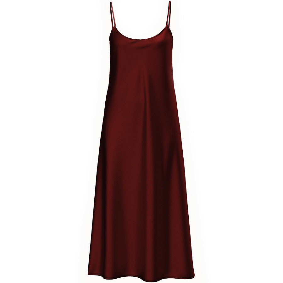 LA BANDE BERLIN Fließendes Seidenkleid, Bordeauxrot, Slipdress, Midi-Kleid, Flowing silk dress in dark red, Women dresses, Damenkleider, Nachhaltige Damenmode, Faire Mode, Fair fashion, Fair trade, Zero waste, Umweltfreundlich, Made in Europe, Handmade, Handcrafted, Ethische Mode  - Shop now - the wearness online-shop - SUSTAINABLE & ETHICAL LUXURY FASHION