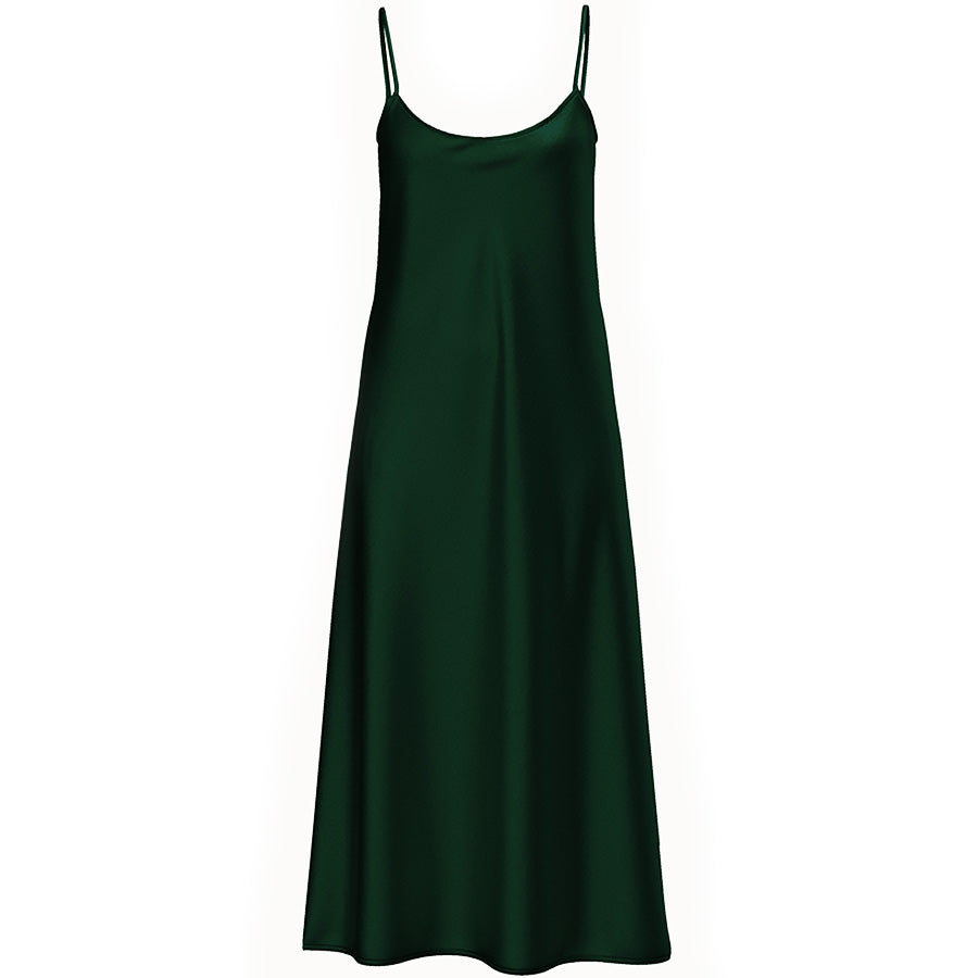 LA BANDE BERLIN Fließendes Seidenkleid, Dunkelgrünes Slipdress, Midi-Kleid, Flowing silk dress in dark green, Women dresses, Damenkleider, Nachhaltige Damenmode, Faire Mode, Fair fashion, Fair trade, Zero waste, Umweltfreundlich, Made in Europe, Handmade, Handcrafted, Ethische Mode  - Shop now - the wearness online-shop - SUSTAINABLE & ETHICAL LUXURY FASHION