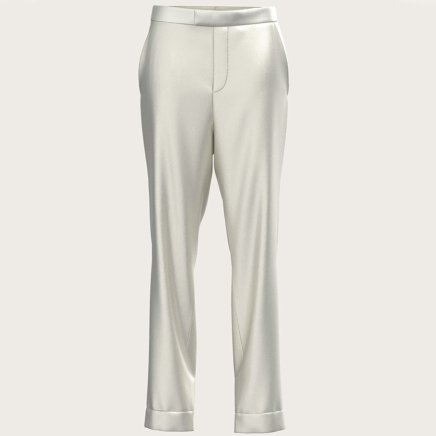 LA BANDE BERLIN Schmale Seidenhose in Weiß, Damenhose, Hochtaillierte Seidenhose, Silk trousers in white, Women pants, Damenhosen, Nachhaltige Damenmode, Faire Mode, Fair fashion, Fair trade, Zero waste, Umweltfreundlich, Made in Europe, Handmade, Handcrafted, Ethische Mode  - Shop now - the wearness online-shop - SUSTAINABLE & ETHICAL LUXURY FASHION