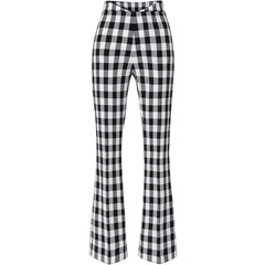 AGGI Karierte Schlaghose, Hose mit weitem Bein, High-waisted pants, Flared pants, Sustainable fashion, Nachhaltige Mode, Womenswear, Damenmode, Fair fashion, Fair trade, Zero waste, Made in Europe, Handmade, Handcrafted, Ecofashion, Eco-friendly - shop now - the wearness online shop - ETHICAL LUXURY FASHION