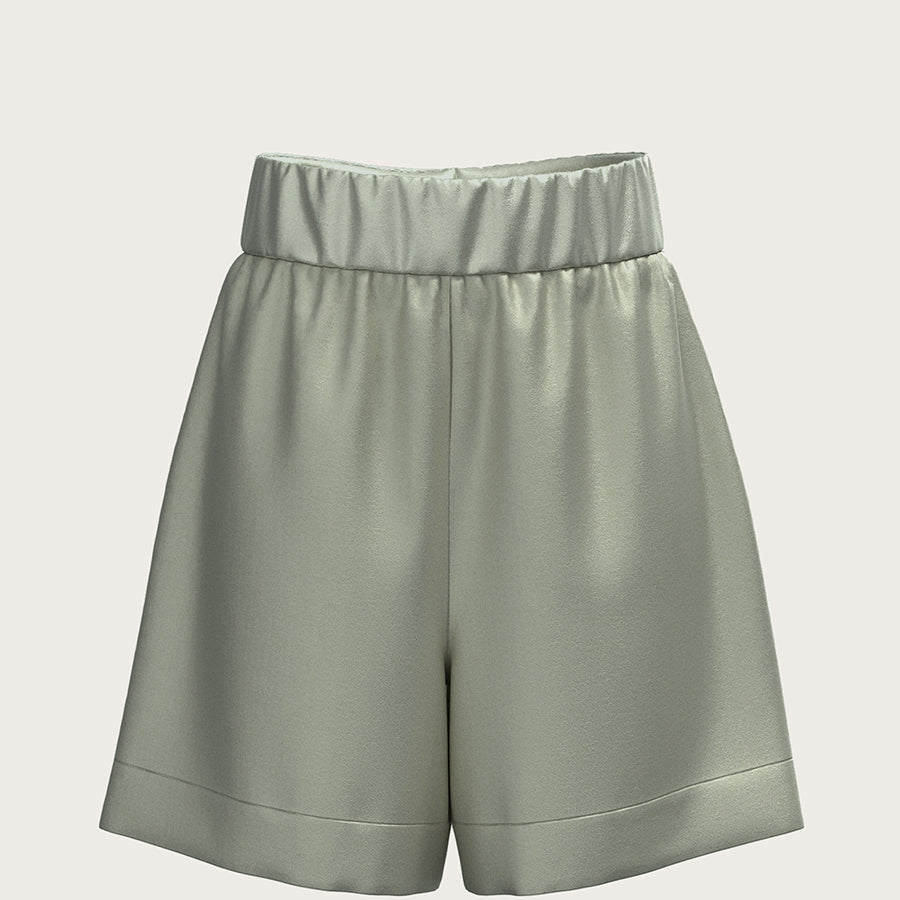 LA BANDE BERLIN Lockere Seiden Shorts in Mint, Hellgrün, Seidenshorts, Kurze Seidenhose, Short silk pants, High-waisted silk shorts in green, Women pants, Damenhosen, Nachhaltige Damenmode, Faire Mode, Fair fashion, Fair trade, Zero waste, Umweltfreundlich, Made in Europe, Handmade, Handcrafted, Ethische Mode  - Shop now - the wearness online-shop - SUSTAINABLE & ETHICAL LUXURY FASHION