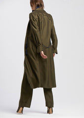 SHIRT DRESS WITH POINTED COLLAR IN OLIVE & CARAMEL 