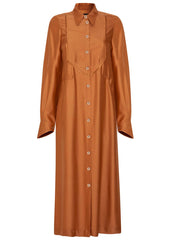 SHIRT DRESS WITH POINTED COLLAR IN OLIVE & CARAMEL 