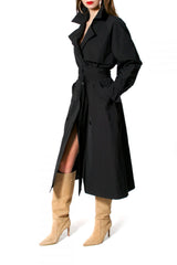 AGGI Zeitloser Trenchcoat aus Baumwolle in Schwarz, Trench Mantel, Trench, Midi-Langer Trenchcoat, Black cotton trench coat, Jacken, Nachhaltige Mode, Damenmode, Fair fashion, Fair trade clothing, Made in Europe, Eco-friendly, Handcrafted - Shop now - the wearness online-shop - Sustainable & Ethical luxury fashion