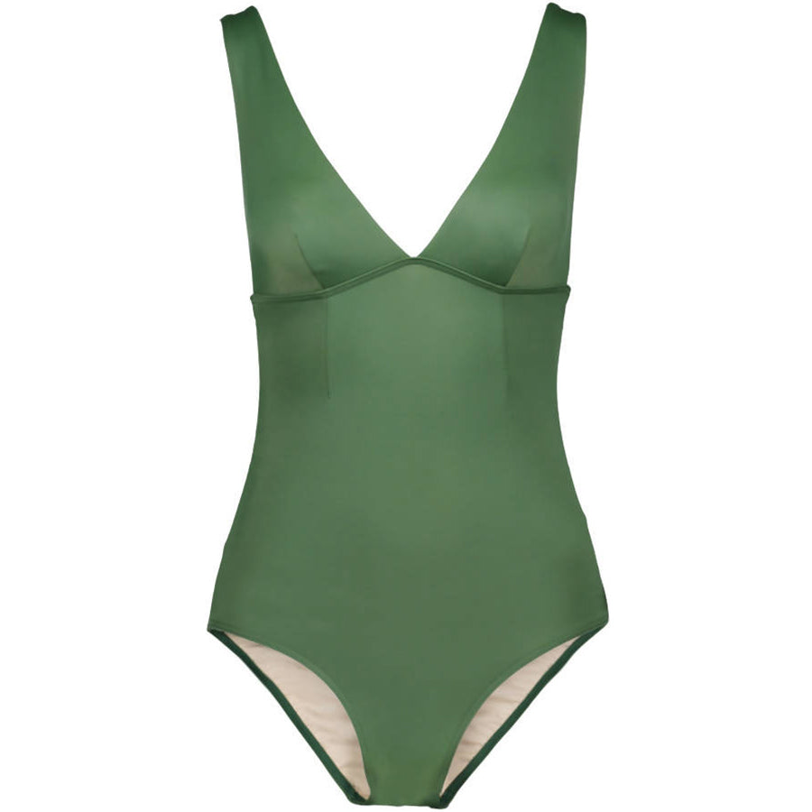 MARE SWITZERLAND Retro Badeanzug in Grün, Badeanzug mit tiefem V-Ausschnitt, Taillierter Badeanzug, Swimsuit in Green, Damen Bademode, Econyl Badeanzug, Eco-friendly, Ethical fashion, Sustainable fashion, Sustainable Swimwear, Nachhaltige Bademode, Handmade, Handcrafted, Zero waste, Beachwear, Made in Europe - SHOP NOW - the wearness online-shop - ETHICAL & SUSTAINABLE FASHION