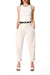 AGGI  High-waisted Kordhose, Helle Damenhose, Kord, Cream weiß, Women clothing, made in Europe, Eco-friendly, fair, fair trade - shop now - the wearness online-shop - Sustainable and Ethical Luxury Fashion 